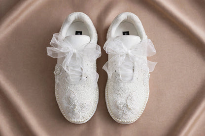 Celeste - Butterfly Pearl Bridal Sneakers with Organza Bow