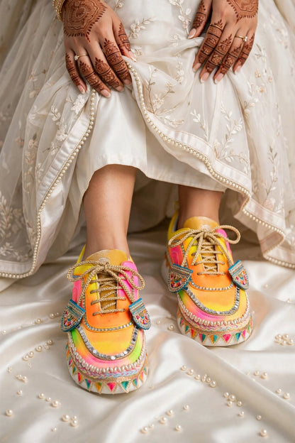 FUNKY N TREND “Handcrafted Ombre effect Mirror Sneakers – Garba Special”