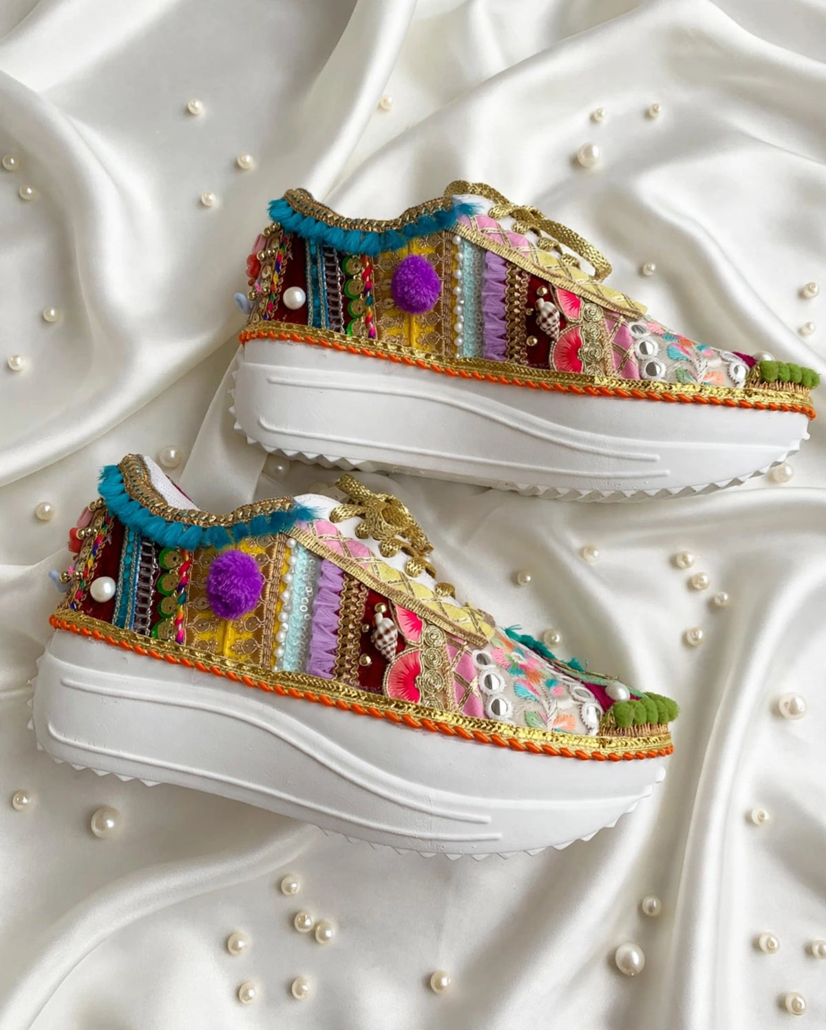 Rang Raas - Boho Banjara Embroidered Platform Sneakers | Best for Haldi, Mehendi, Garba & Navratri