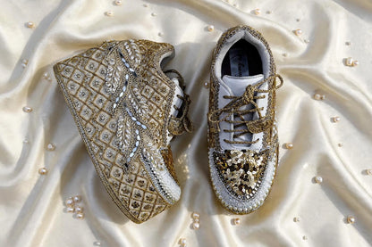 FUNKY N TRENDY Gold bridal sneakers - wedge sneakers heeled sneakers/ golden sneakers
