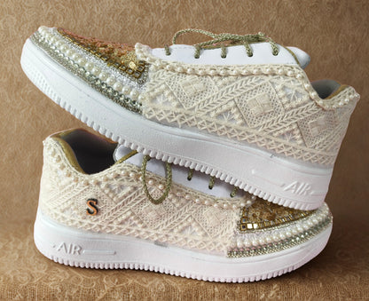 Funky N Trendy Ivory Bead Bridal Sneakers – Luxe Comfort for Brides