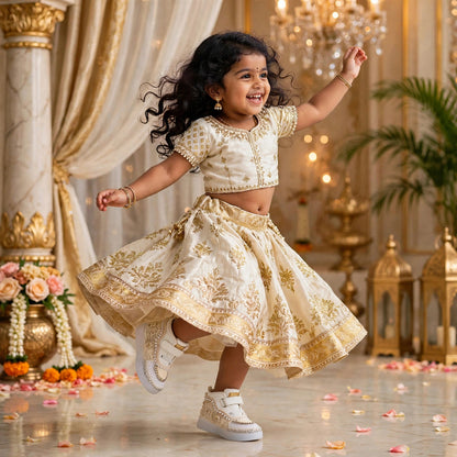 Ivory Bloom – Floral Lace Sneakers for Baby Girls | For Lehenga, Sharara, Gharara & Anarkali