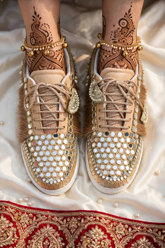 FUNKY N TRENDY gold mirror sneakers for brides /bridesmaids / sneakers for bridesmaids/ handcrafted sneakers/ mirror sneakers / bridal sneakers / bridesmaid sneakers/ gold sneakers / mirror shoes/ dull gold mirror shoes