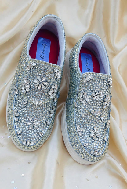 Funky N Trendy hand crystalized silver sneakers for brides / bridesmaids