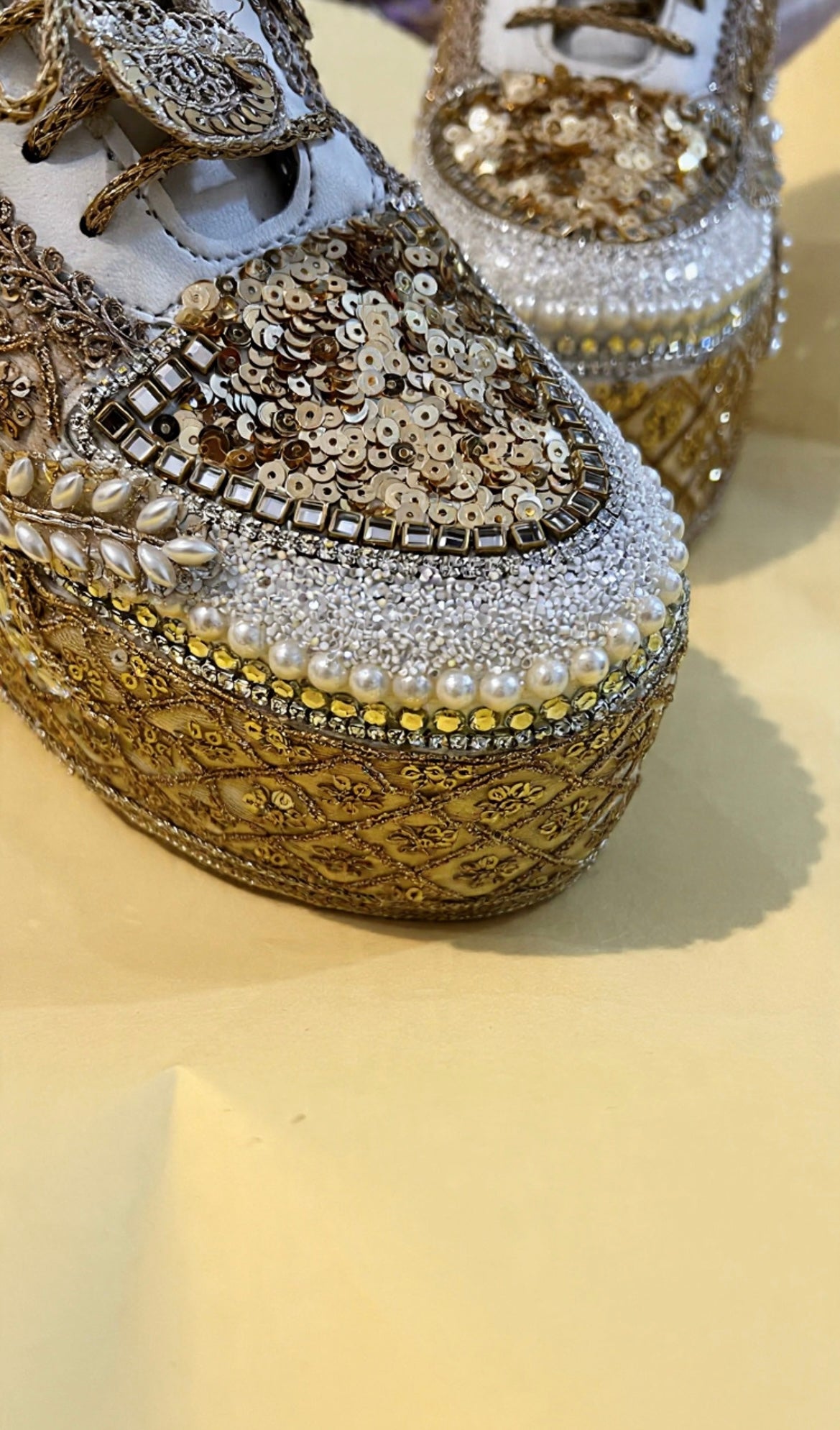 FUNKY N TRENDY Gold bridal sneakers - wedge sneakers heeled sneakers/ golden sneakers