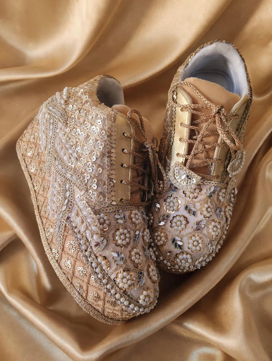 Custom Bridal Sneakers for Wedding Day – Gold Wedges