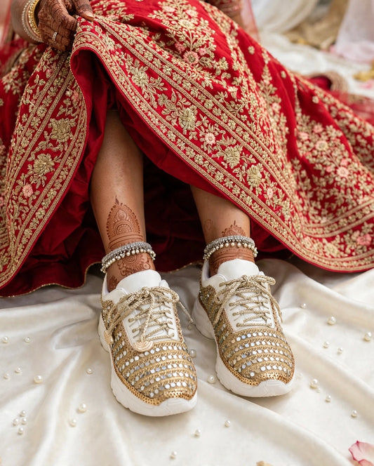 FUNKY N TRENDY dull gold mirror heeled sneakers for brides /bridesmaids / sneakers for bridesmaids/ handcrafted sneakers/ mirror sneakers / bridal sneakers / bridesmaid sneakers/ gold sneakers / mirror shoes