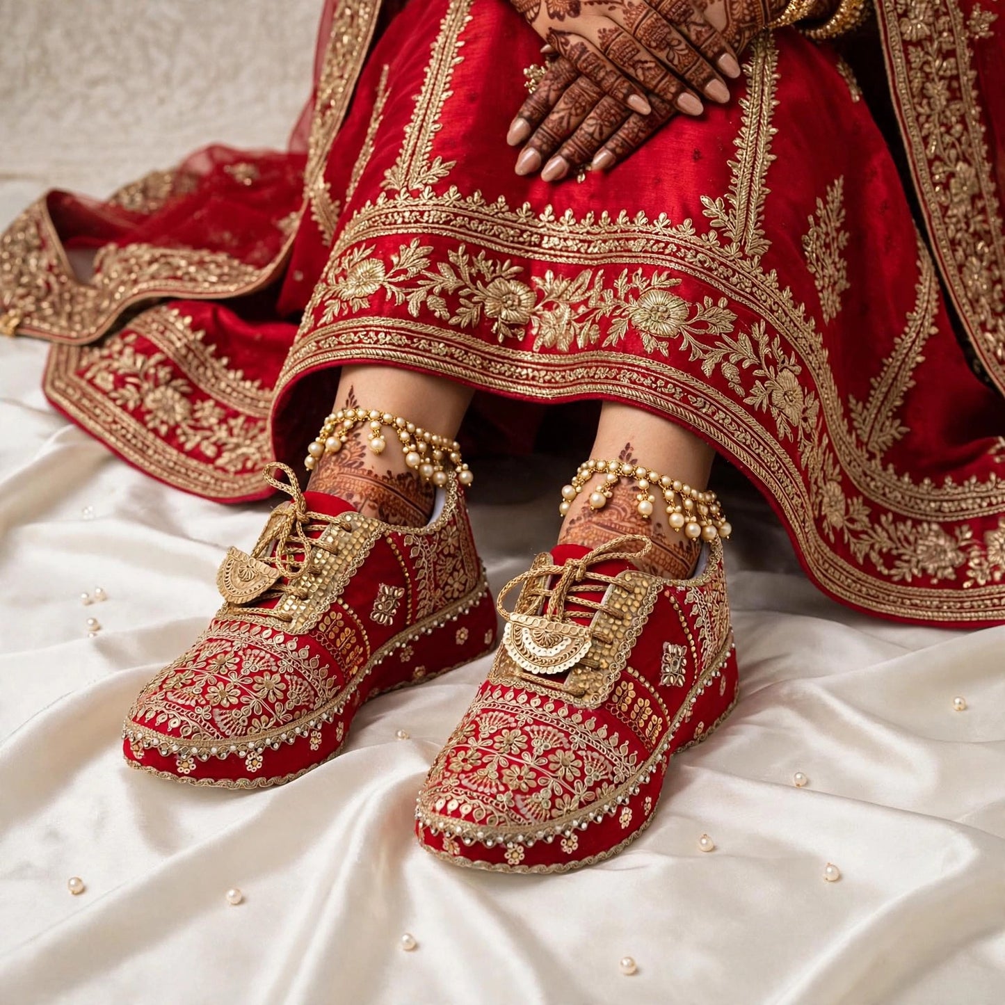 FUNKY N TRENDY red and gold bridal sneakers / bridesmaid sneakers/ golden sneakers / gold sneakers / red shoes / red bridal sneakers / embroidered shoes / embroidered sneakers