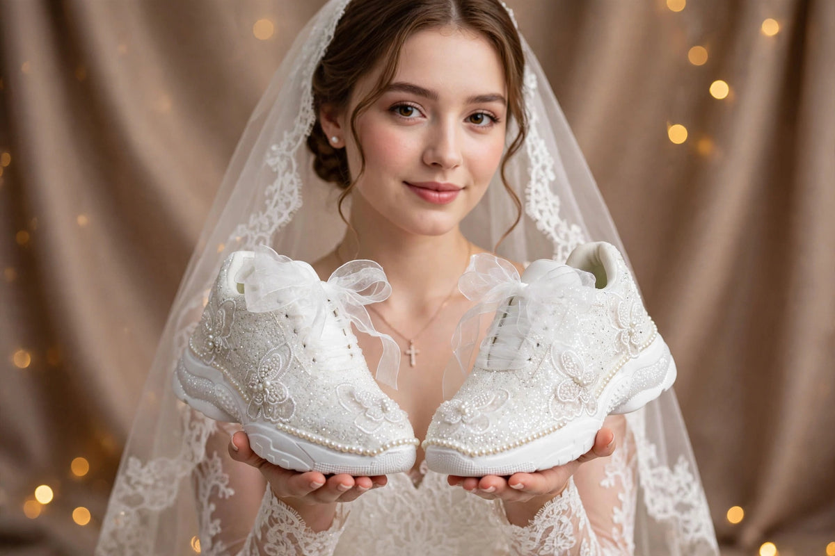 Celeste - Butterfly Pearl Bridal Sneakers with Organza Bow