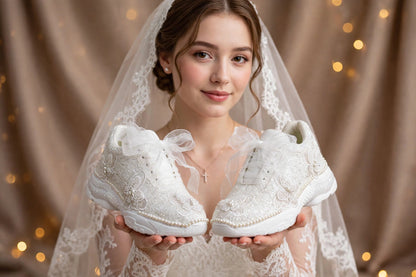 Celeste - Butterfly Pearl Bridal Sneakers with Organza Bow
