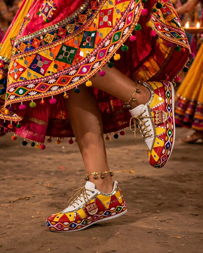 Handcrafted Navratri Garba Sneakers | Mirror-Work Bandhani Sneakers for Women