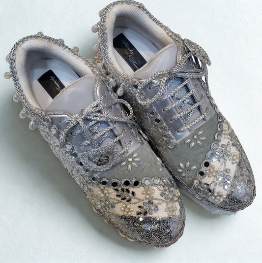 FUNKY N TRENDY hand work bridal sneakers / bridesmaid sneakers/ silver sneakers / silver shoes/mirror sneakers mirror shoes/ bride shoes