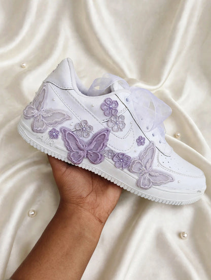 Butterfly Dreams - Lavender Bridal Wedding Sneakers | Made To Order | Custom name initials , wedding date