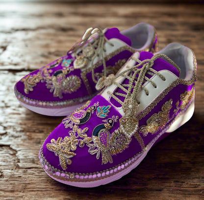 Funky N Trendy Purple
“Peacock Heritage Bridal Sneakers – Embroidered Magic”