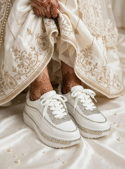 FUNKY N TRENDY rhinestone bridal sneakers / bridesmaid sneakers/ silver sneakers / silver shoes/stone sneakers studded shoes/ bride shoes/ white shoes