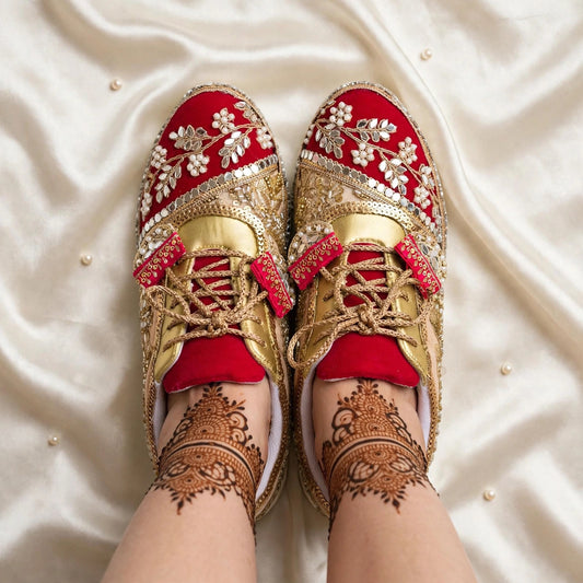 FUNKY N TRENDY red and gold sneakers for brides /bridesmaids / sneakers for bridesmaids/ handcrafted sneakers/ gold sneakers / bridal sneakers / bridesmaid sneakers/ gold sneakers / red shoes/ megenta shoes/ hot pink sneakers