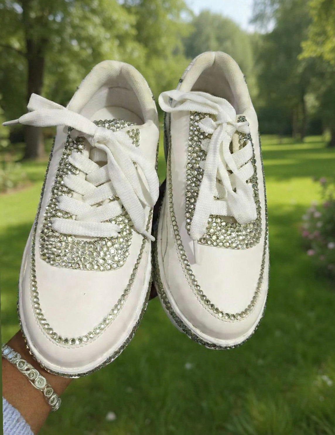 FUNKY N TRENDY rhinestone bridal sneakers / bridesmaid sneakers/ silver sneakers / silver shoes/stone sneakers studded shoes/ bride shoes/ white shoes