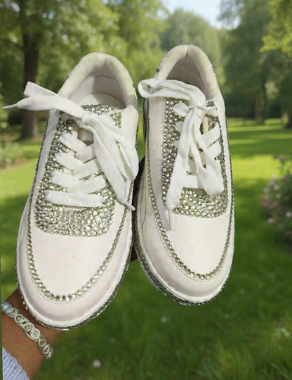 FUNKY N TRENDY rhinestone bridal sneakers / bridesmaid sneakers/ silver sneakers / silver shoes/stone sneakers studded shoes/ bride shoes/ white shoes