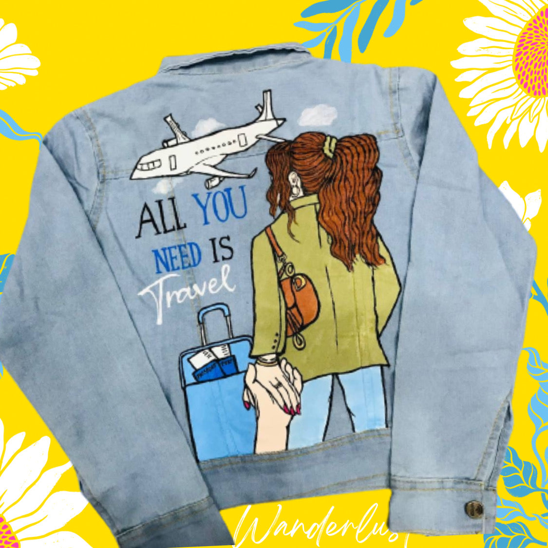 Funky N Trendy hand painted wanderlust theme denim jacket for women