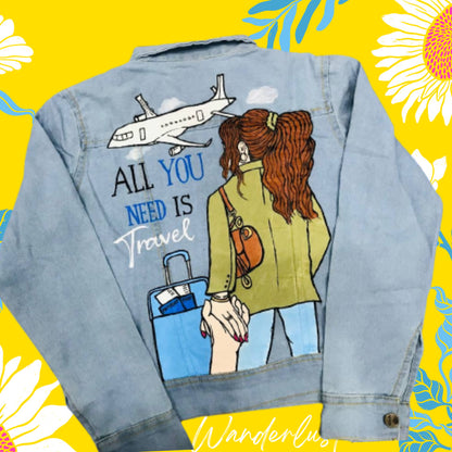 Funky N Trendy hand painted wanderlust theme denim jacket for women