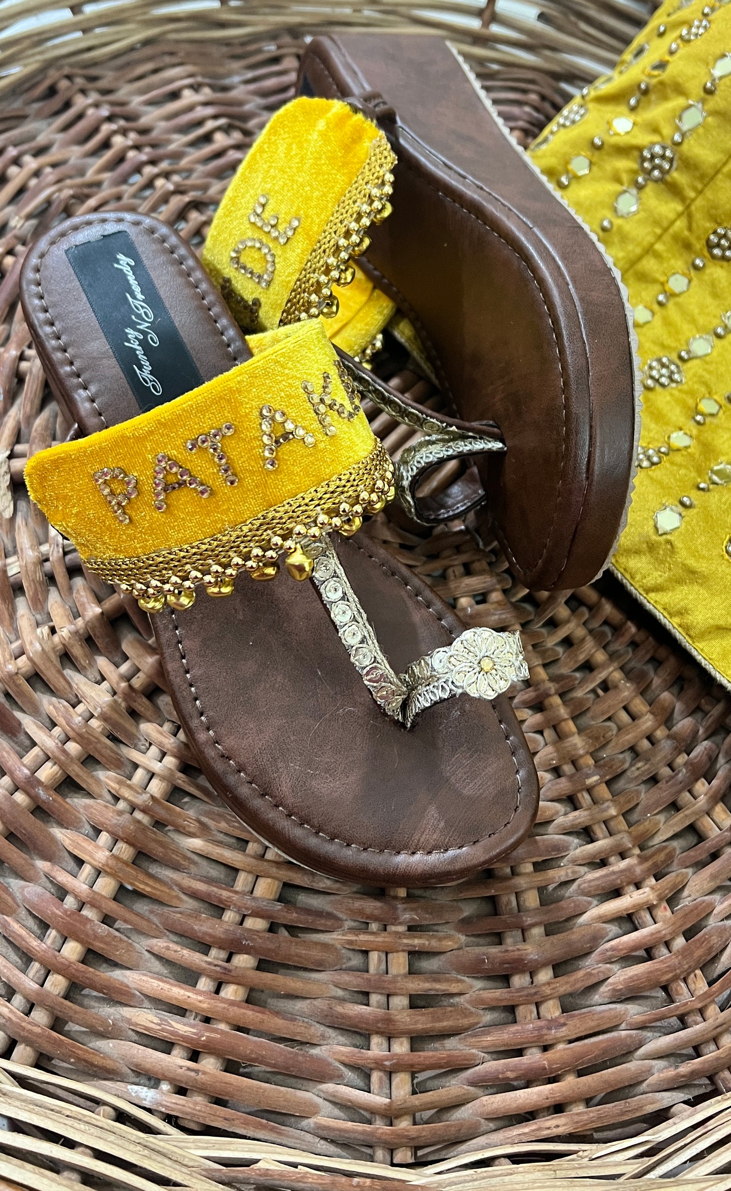 FUNKY N TRENDY Pataka Dulhan Heel Kolhapuri/ pataka dulhan heels/ yellow heels/ yellow kolhapuris/ heels for haldi ceremony/ haldi footwear