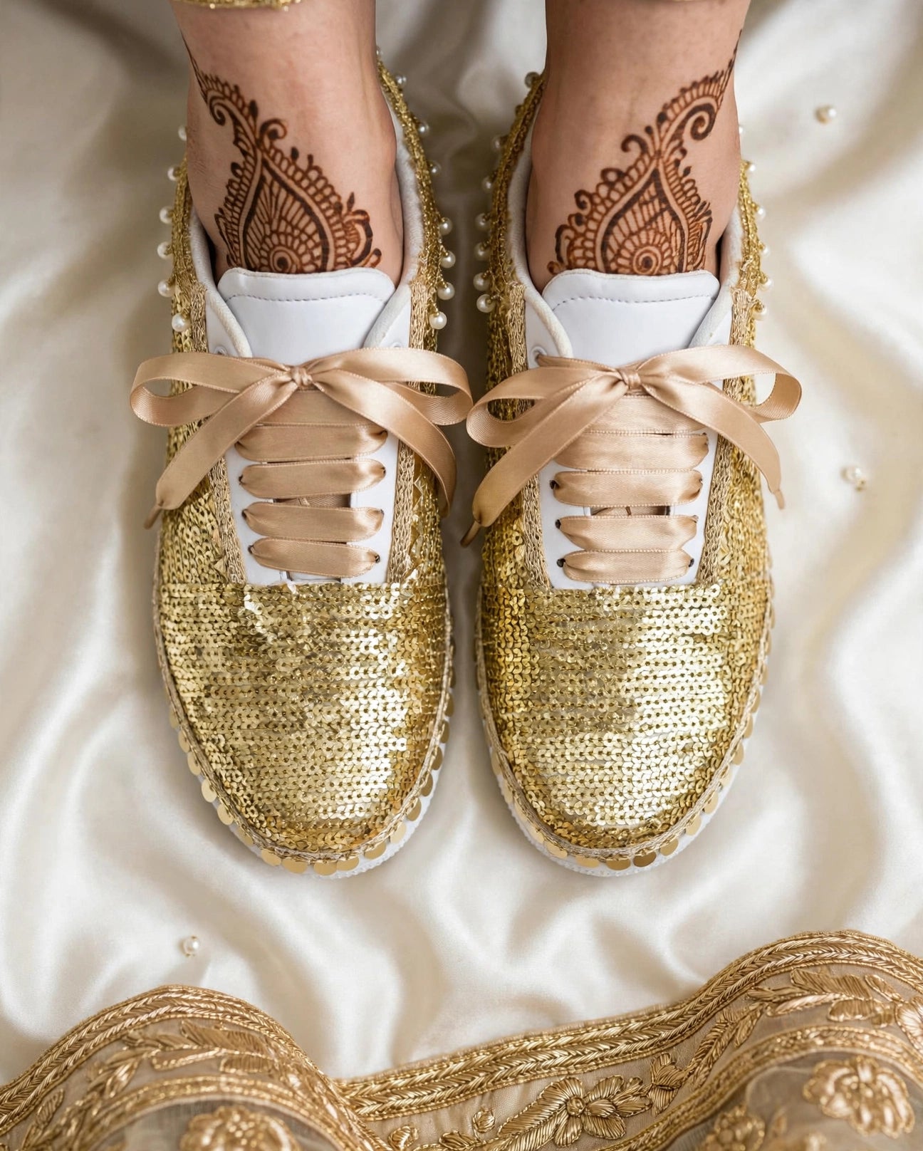 FUNKY N TRENDY handcrafted golden sequine work bridal sneakers / bridesmaid sneakers/ gold sneakers / golden sneakers / sequine work sneakers / gold shoes
