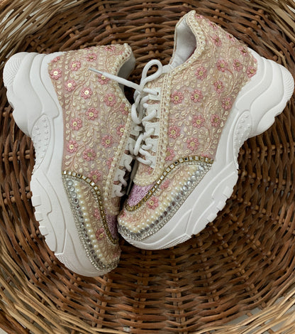 Funky N Trendy hand crafted purple theme bridal sneakers/ bridesmaid sneaker / lavender sneakers/ lavender floral theme sneakers / lavender shoes