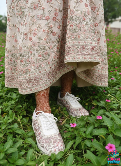 FUNKY N TRENDY fully hand crafted threadwork floral sneakers/ floral shoes/ pink sneakers/ lavender sneakers