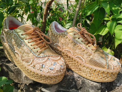 FUNKY N TRENDY Gold bridal sneakers - wedge sneakers heeled sneakers/ golden sneakers