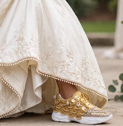 FUNKY N TRENDY gold sneakers for brides / gold sneakers for bridesmaids/ gold sneakers / bridal sneakers / bridesmaid sneakers/ golden hand work sneakers / gold sneakers / embroidered sneakers