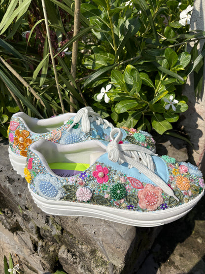 FUNKY N TRENDY Blue Garden  sneakers - best for mahendi , sangeet carnival