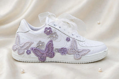 Butterfly Dreams - Lavender Bridal Wedding Sneakers | Made To Order | Custom name initials , wedding date