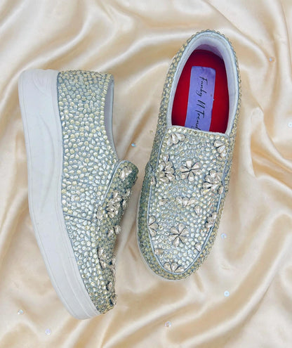 Funky N Trendy hand crystalized silver sneakers for brides / bridesmaids