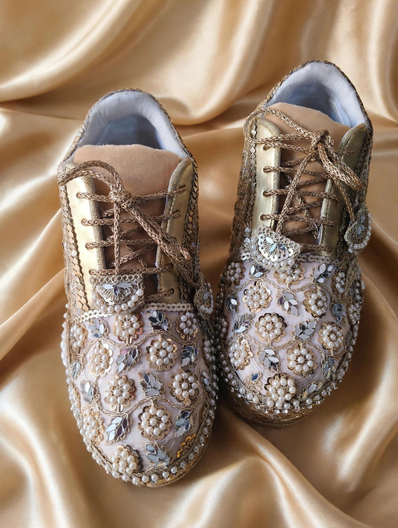 Custom Bridal Sneakers for Wedding Day – Gold Wedges