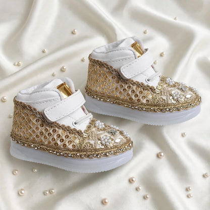Sitara Noor – Pearl & Mirror Wedding Sneakers for Baby Girls & Flower Girls / Lahenga sneakers