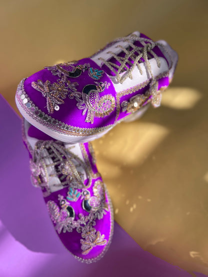 Funky N Trendy Purple
“Peacock Heritage Bridal Sneakers – Embroidered Magic”
