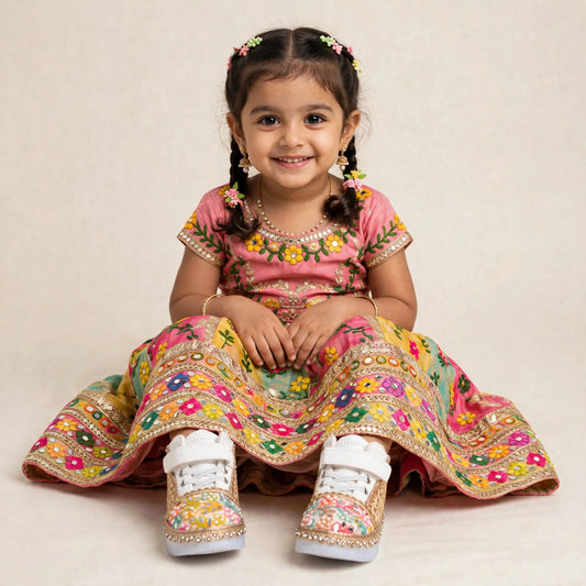 Multicolor Embroidered Sneakers for Baby Girls | Mirror Pearl Bridal Sneakers
