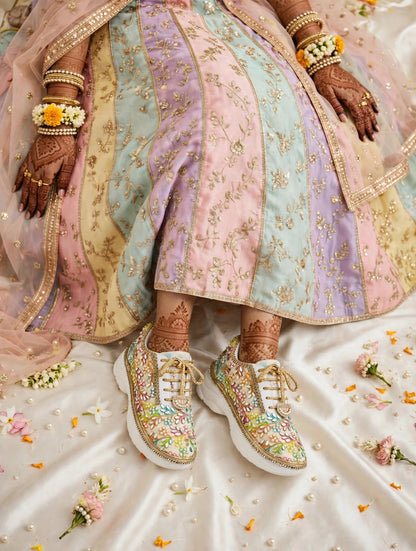 “Rainbow Bridal Sneakers with Mirror detailing– Floral Embroidery”