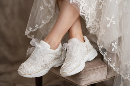 Celeste - Butterfly Pearl Bridal Sneakers with Organza Bow