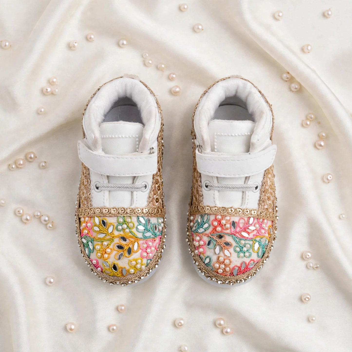 Multicolor Embroidered Sneakers for Baby Girls | Mirror Pearl Bridal Sneakers