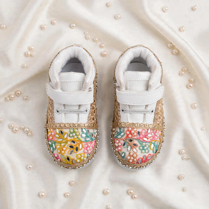 Multicolor Embroidered Sneakers for Baby Girls | Mirror Pearl Bridal Sneakers