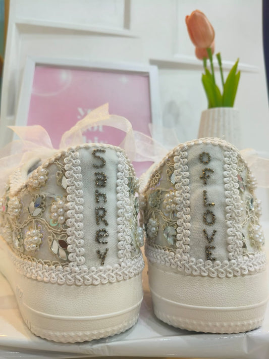Pearl Embellished Bridal Sneakers – Handmade Wedding Shoes for Brides & Bridesmaids