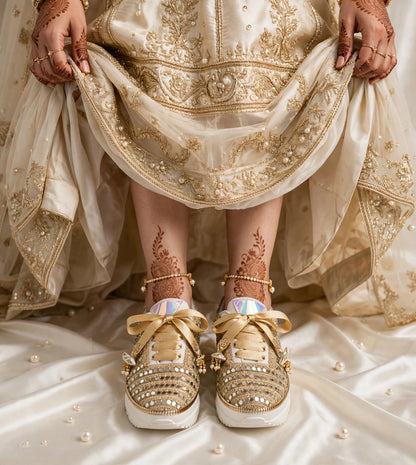 FUNKY N TRENDY gold mirror sneakers for brides /bridesmaids / sneakers for bridesmaids/ handcrafted sneakers/ mirror sneakers / bridal sneakers / bridesmaid sneakers/ gold sneakers / mirror shoes