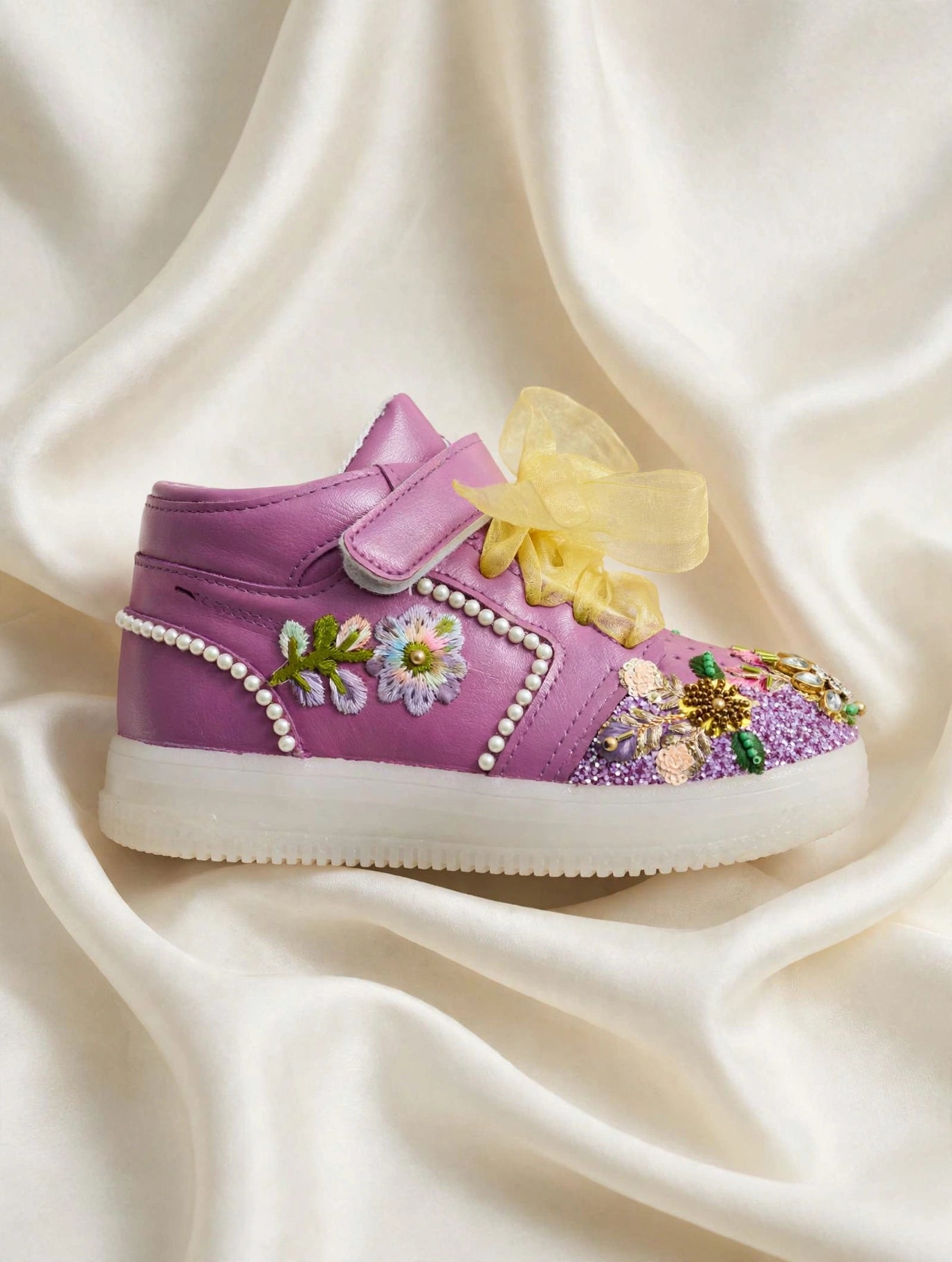 Funky N Trendy purple pink embroidery sneakers/kids sneakers/ embroidery shoes / kids shoes/ purple sneakers / purple shoes for kids/handmade sneakers for kids