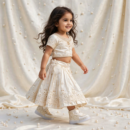 Ivory Bloom – Floral Lace Sneakers for Baby Girls | For Lehenga, Sharara, Gharara & Anarkali
