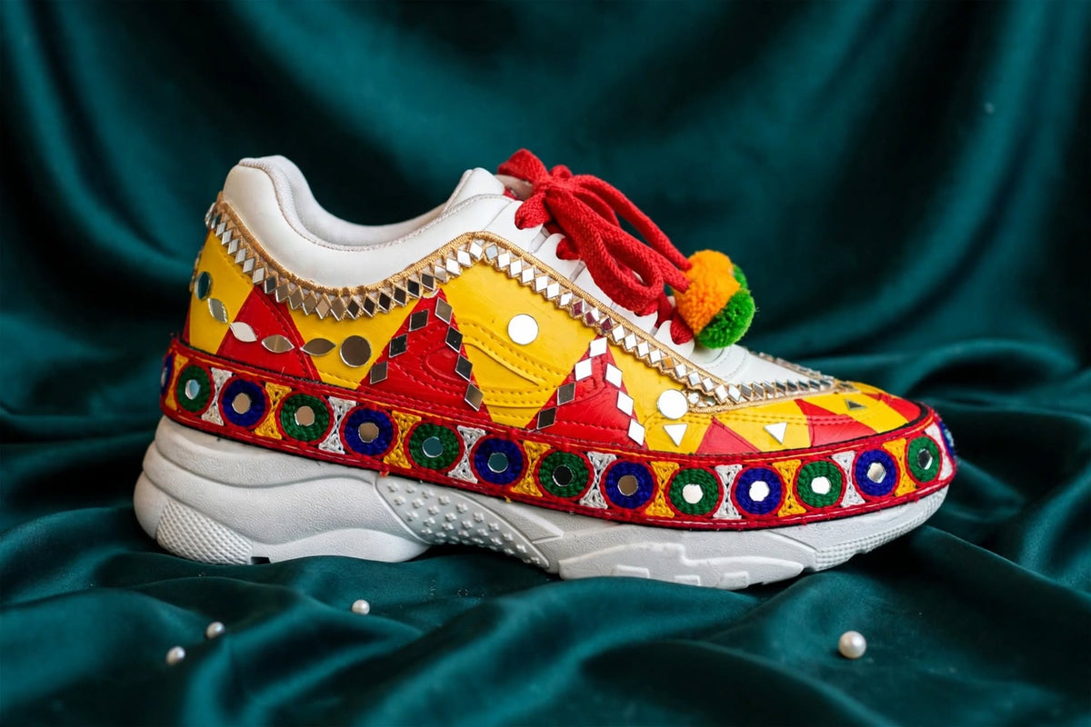 FUNKY N TREND “Handcrafted Kutch Mirror Sneakers – Garba Special”
