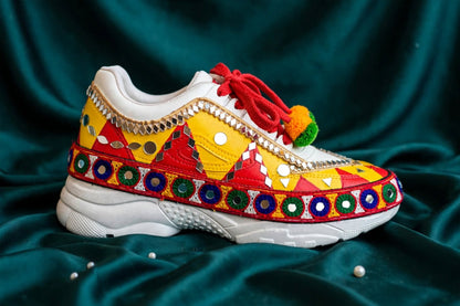 FUNKY N TREND “Handcrafted Kutch Mirror Sneakers – Garba Special”