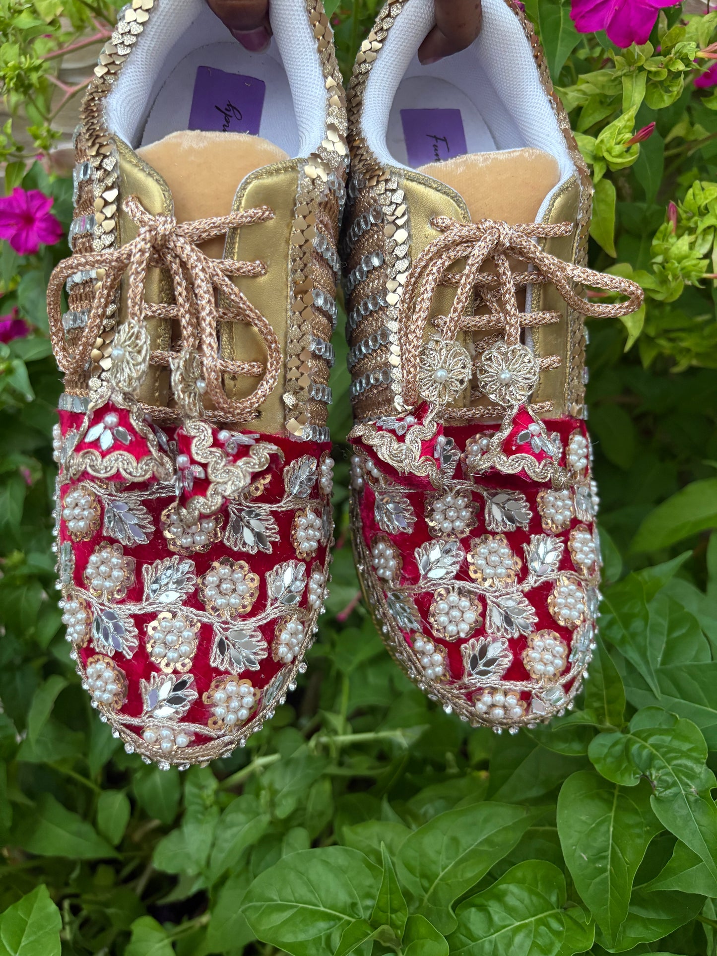 Funky N Trendy handcrafted hand embroidered mirror work bridal sneakers/ bridesmaid sneaker / Rani sneakers /Magenta sneakers/ mirror shoes / women shoes