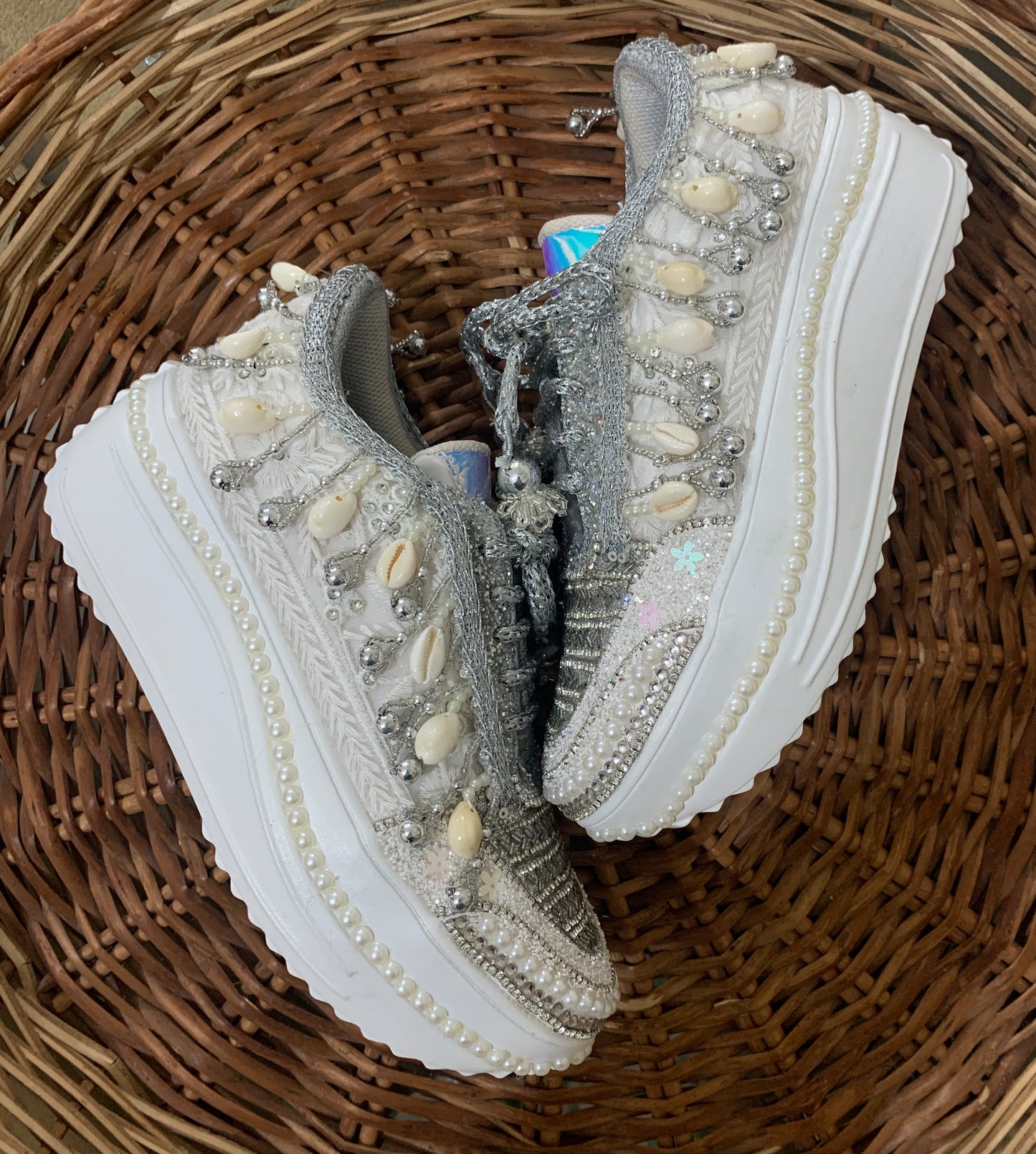FUNKY N TRENDY silver sneakers for brides / silver sneakers for bridesmaids/ silver sneakers / bridal sneakers / bridesmaid sneakers/ silver hand work sneakers