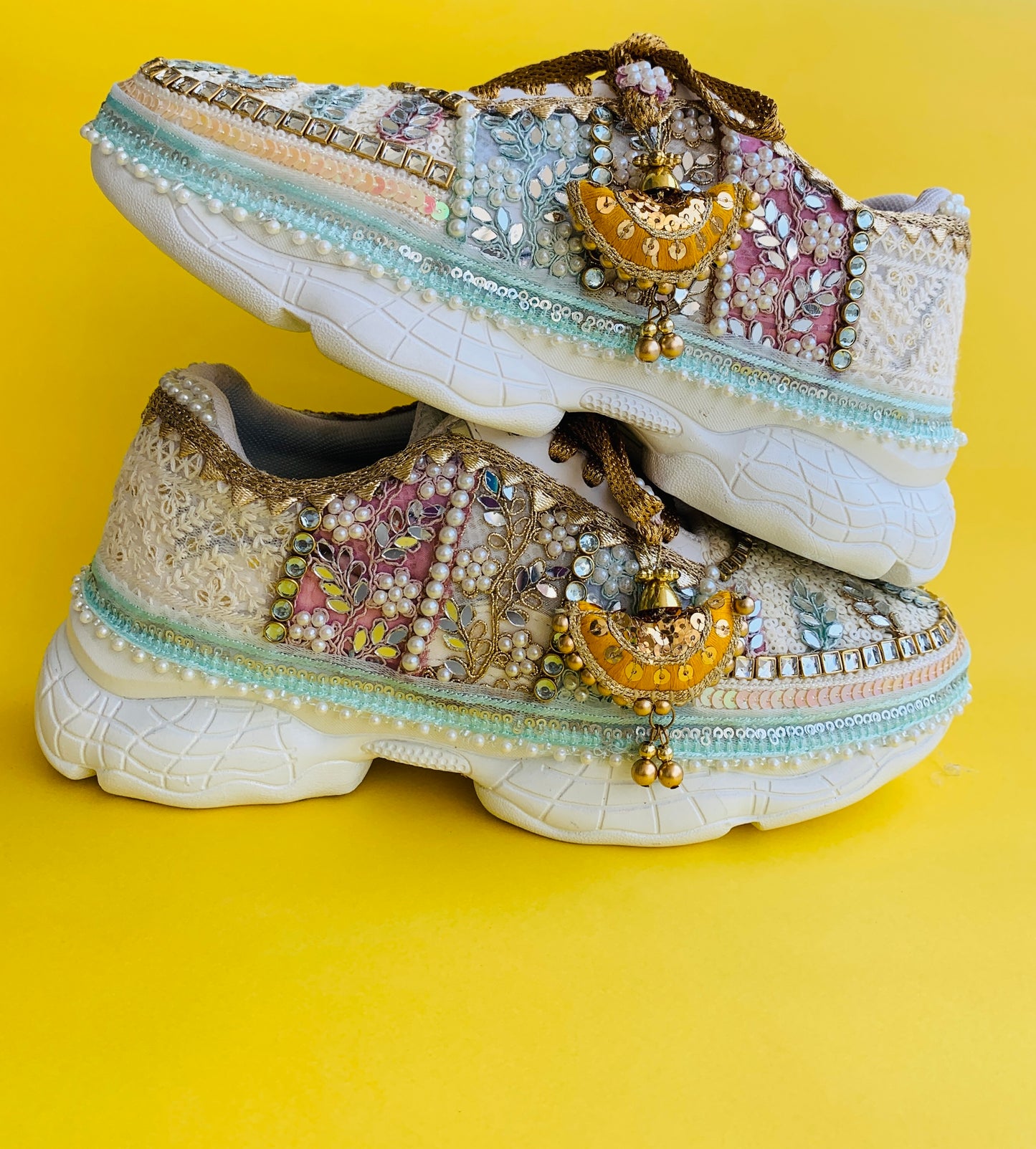 FUNKY N TRENDY hand crafted pastel bridal sneakers / gold sneakers / pastel sneakers / embroidery sneakers / sneakers for bride